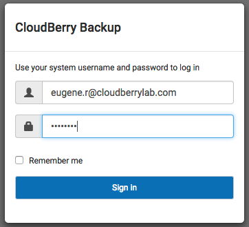 Login page to CloudBerry Backup for Linux (web)